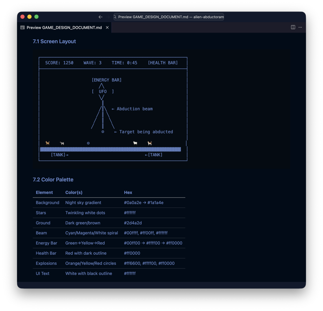 Alien Abducto-rama game design document screenshot
